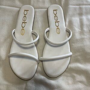Bebe White Slide Sandals with Gold Accents
